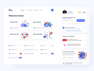 Jobseeker Dashboard ver.1 – Job and Learning Platform app cards career courses dashboard design figma figmadesign job job platform jobseeker learning product product design side menu sidebar ui ux web website