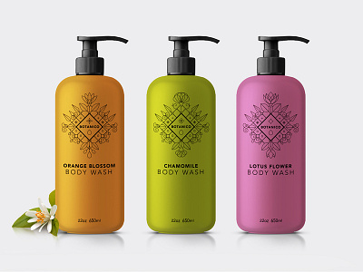 Body Wash Label body wash botanical bottle container floral flower geometric graphic design label labels logo monoline packaging shampoo soap