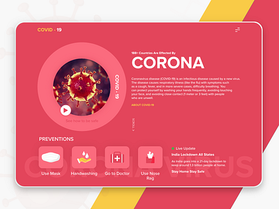 Corona Virus (COVID-19) adobe adobe xd awareness concept corona virus coronavirus covid 19 covid19 design health health care healthcare inspiration modern prevention stay home stay safe web app design