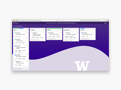 UW Degree Planning board college dashboard degree design masters planning program requirements ui university ux work in progress