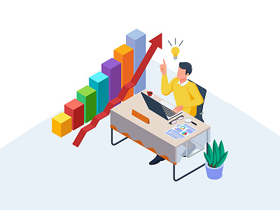 Businessman with an idea illustration app business businessman character creative design dribbble element idea illustration illustrations infographic kit strategy target ui vector vectors website worker