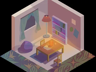 Room cube illustration isomorphic light