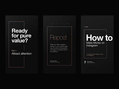 Instagram Stories Design clean colors copywriting dark dark theme design gold instagram instagram stories money ui