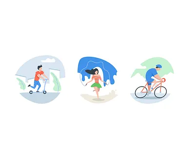 Outdoor activities bicycle character design flat healthy life illustration rope scooter sport vector