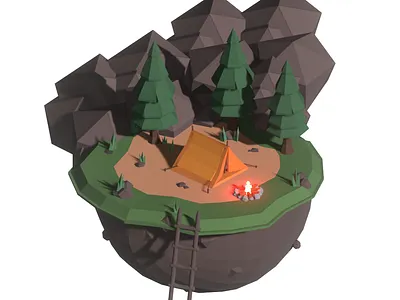 Camping 3d assets blender blender 3d blender3d blender3dart forest gamedev illustration island isometric isometric art lowpoly lowpoly3d lowpolyart tent trees unity