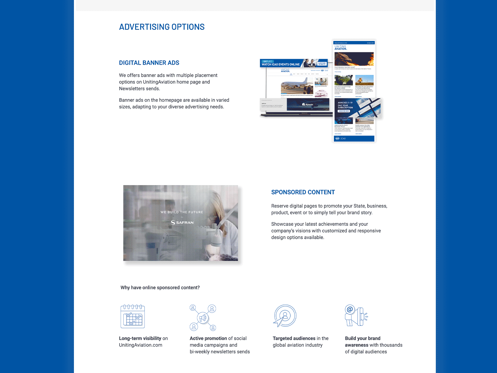 Uniting Aviation - Media Kit Landing Page ads advertising aviation icao landing page leads marketing media kit news news site ui unbounce uniting aviation unitingaviation