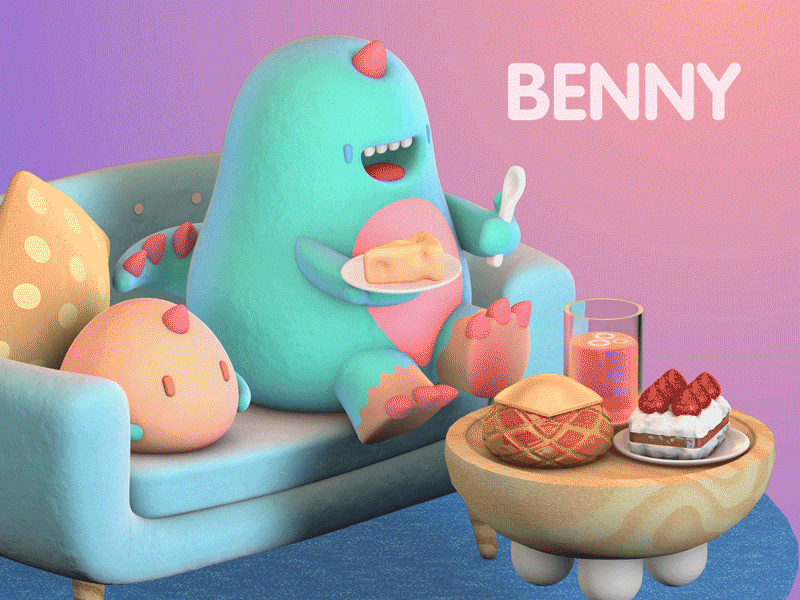 i want eat 🤤 animation c4d cake cartoon character cheese cute animal monster pie sofa