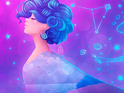 Magic space girl art branding cartoon cg character design concept design magic portrait poster art space