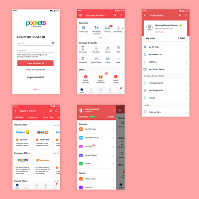 pocket payment app branding flat ui uiux ux