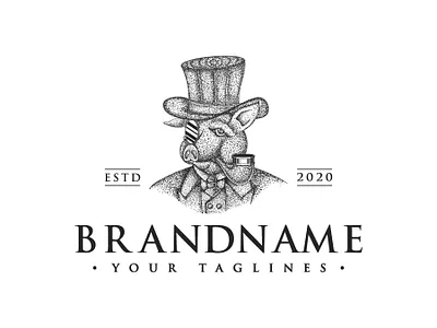 piggy rich classic engraved hand drawn illustration logo logo for sale pointilism rustic vector vintage vintage logo