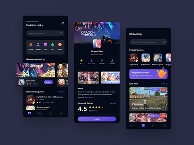 Gameplay - Game store and streaming apps app clean design game illustration mobile simple store streamer ui ux