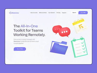 Basecamp | Landing Page Exercise b2b icons landing purple