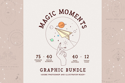 Magic Moments Graphic Bundle//Zodiac astronomy branding design femeine logo girls hand gestures handmade illustration logo mistic mystery vector zbrush zodiac zodiac signs