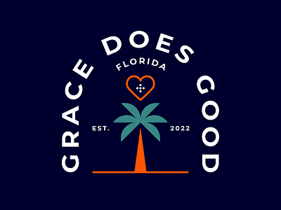 Grace Does Good Refresh badge blue christian church colorful community design florida heart palm vector volunteer