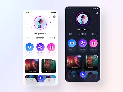Trad3r App Profile Exploration animation interface app branding dark light mode game interaction icon illustration investment ios neel prakhar profile profile design sharma social trading transition ui uiux user web