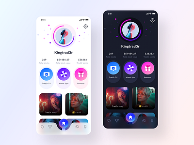 Trad3r App Profile Exploration animation interface app branding dark light mode game interaction icon illustration investment ios neel prakhar profile profile design sharma social trading transition ui uiux user web