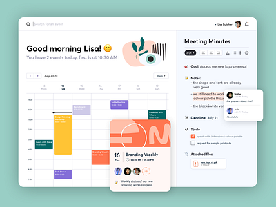 Desktop Calendar app calendar clean design desktop events eye gogoapps illustration interface meetings panel simple shapes ui ux web