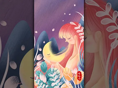 Good night girl evening.good night girl illustration moon night phone phone screen shot