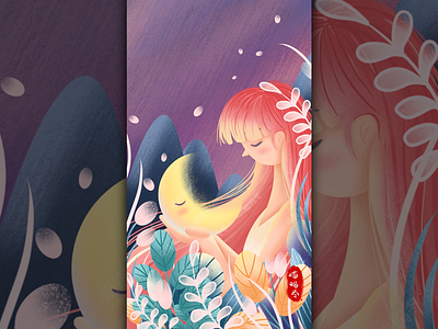 Good night girl evening.good night girl illustration moon night phone phone screen shot