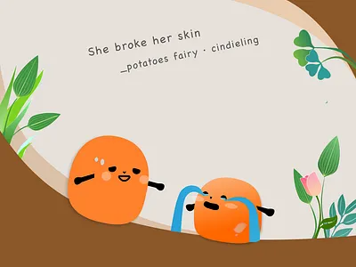 Potato broke her skin drawing fairytale potato；flat