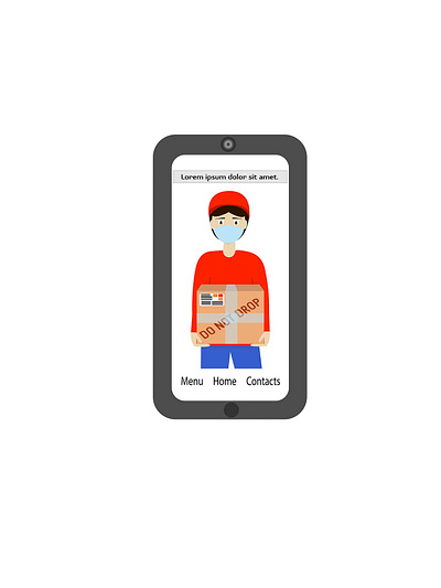 A courier with a box in his handsof a mobile phone. coronavirus covid 19 delivery illustration mobile pandemic vector