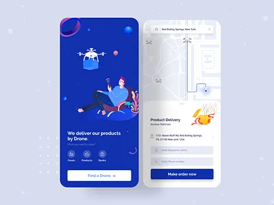 Drone Home Delivery App android app design app design application clean delivery app delivery service design drone drone app food app illustraion illustration art landing page location location app location tracker map reminder reminder app ui