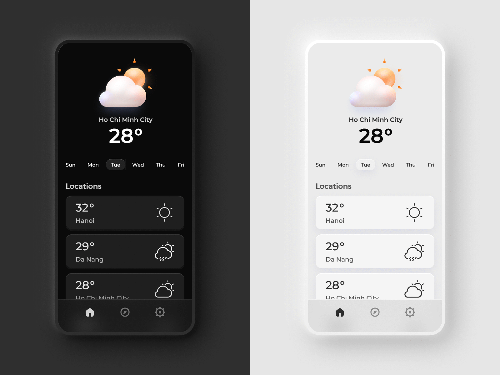 Weather UI Concept 3d after effects animation branding cloud concept design graphic design icon icons illustration motion sun ui user interface ux vietnam weather