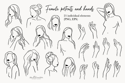 Female portraits and hands design drawing female feminine hands illustration line art linear lips logo potrait vector woman women