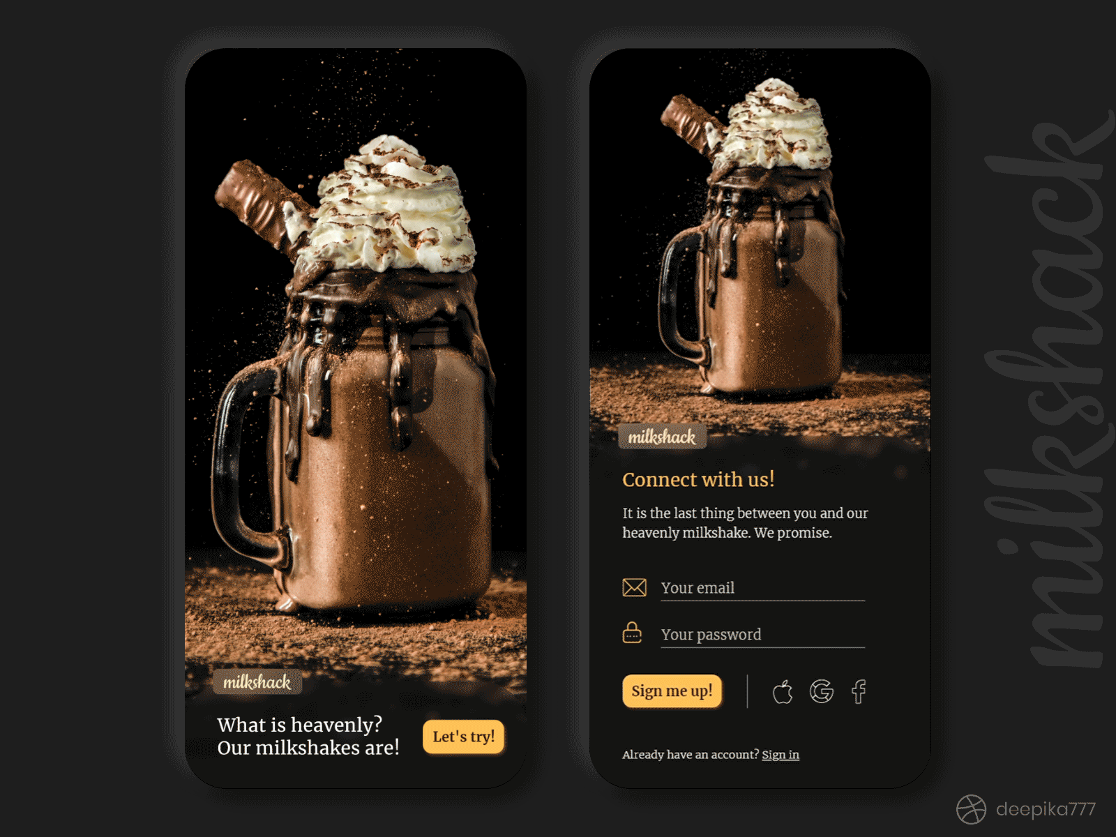 Milkshack - App design adobexd animation app app design beverage dailyui design food food app interaction design login microinteraction mobile mobile design prototype signup transition ui ux