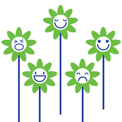 Flowers have feelings too anthropomorphism bright colours flower faces flowers illustration