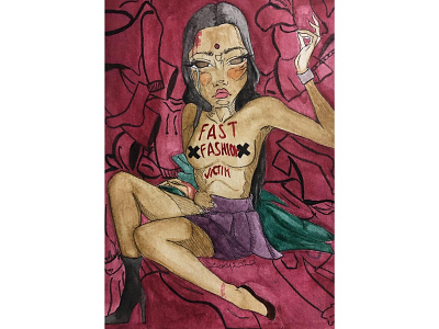 Fast fashion victim actuality bangladesh editorial art fast fashion illustration portrait portraits traditional art traditional illustration victim watercolor woman