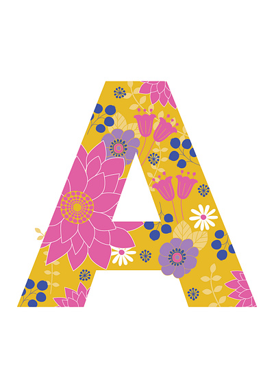 Flowery A alphabet floral flowers illustration retro type