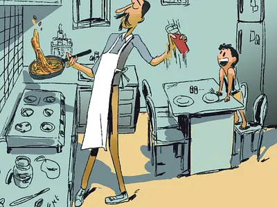 Quarantine Diaries: Dad finally learns the art! characterdesign cooking dad design drawing fun graphicdesign home illustration lockdown multitasking quarantine