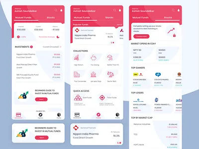 Mutual Funds App adobe xd app banking card design cards cards ui design icons mobile mutual funds ui ux web