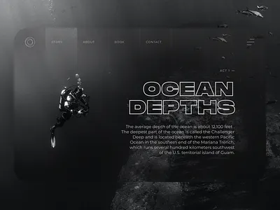 Ocean depths | Black and White | Web design black black and white blackandwhite blackwhite figma landing landing page design minimalism ocean screen water webdesign website white