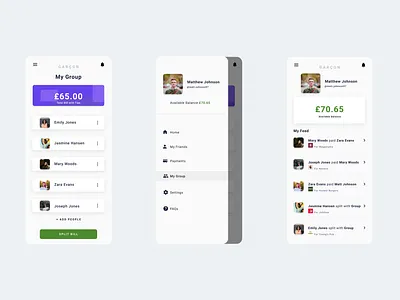 Garçon: Bill-Splitting App app finance app menu split bill ui design user interface design ux design