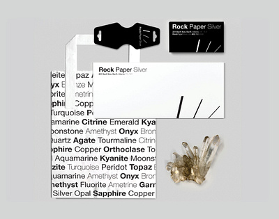 Rock Paper Silver Branding black and white branding design gems gemstones jewelry logo minerals minimal packaging rocks