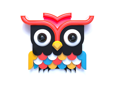 Owl 3d animal bird bright c4d cinema4d design design art digital geometric graphic design icon illustration minimal minimalist owl owl illustration shape simple vibrant color