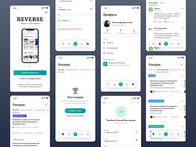 Reverse / Tender CRM App cards crm dashboard ios login minimal profile team tender ui user ux