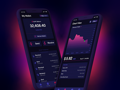 Crypto Wallet Pt. 2 crypto wallet dark app dark ui design ethereum gaming ios purple ui wallet