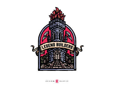 Legend Builders branding builders fantasy fire flame fort fortress illustration legend logo tower vintage