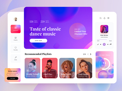 Music Player Web Application blue colorful dashboard gradient minimal music music player music player ui music web musician trendy uidesign web app