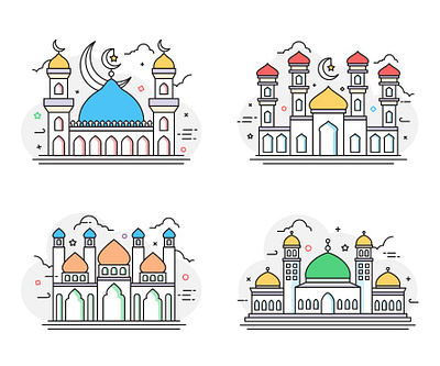 Line Art Mosque characterdesign flat icon flat illustration icon illustration logo typography ui vector