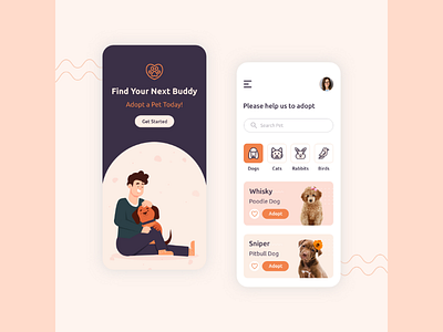 Friend Me adobe illustrator adobexd adoption app design colors explore freelancer graphic design icons illustration minimalism pet ui ui design ui designer uiux user interface web design