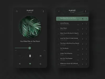 Music Player android app clean colors creative dark design digital gradient green interface ios minimal mobile music play player shadow simple web