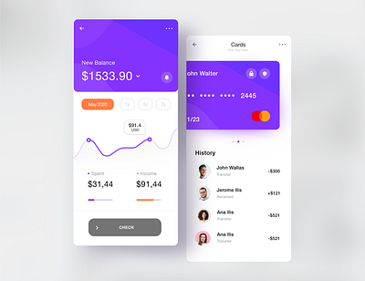 App UI Design. Credit Card app. 2d art 3d android app design app designer business card clean credit card design dribbble flat gui iphone minimalistic mobile money ui ux vibrant