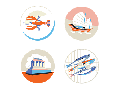 crooked trails marketing acropolis app app design branding cuisine design flat icon illustration junk lobster logo mediterranean parthenon sailing sailing ship seafood ui ux vector