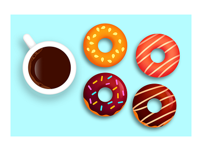 Donut worry! breakfast coffee colourful cute donuts drink eat food minimal morning mug set sugar sweet vector