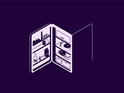 refrigerator dark food illustration kitchen light monochrome negative negativespace night refrigerator vector