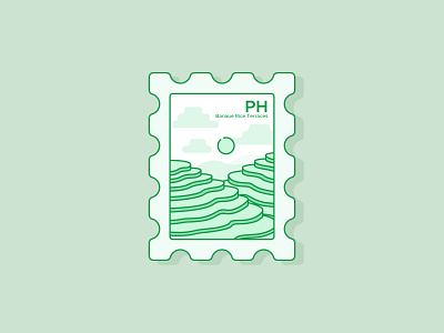 Banaue Rice Terraces Postage Stamp 🇵🇭 art banaue creative flat graphic art graphics green line art nature art nature illustration philippines postage postage stamp rice terraces stamp terraces vector vector art vector illustration